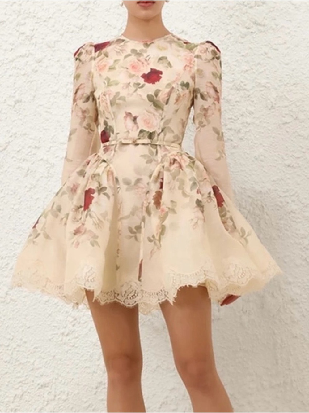 Zimmermann Hypnotic Lace Trim Long Sleeve Belted Linen Silk Minidress Au 1 US 6